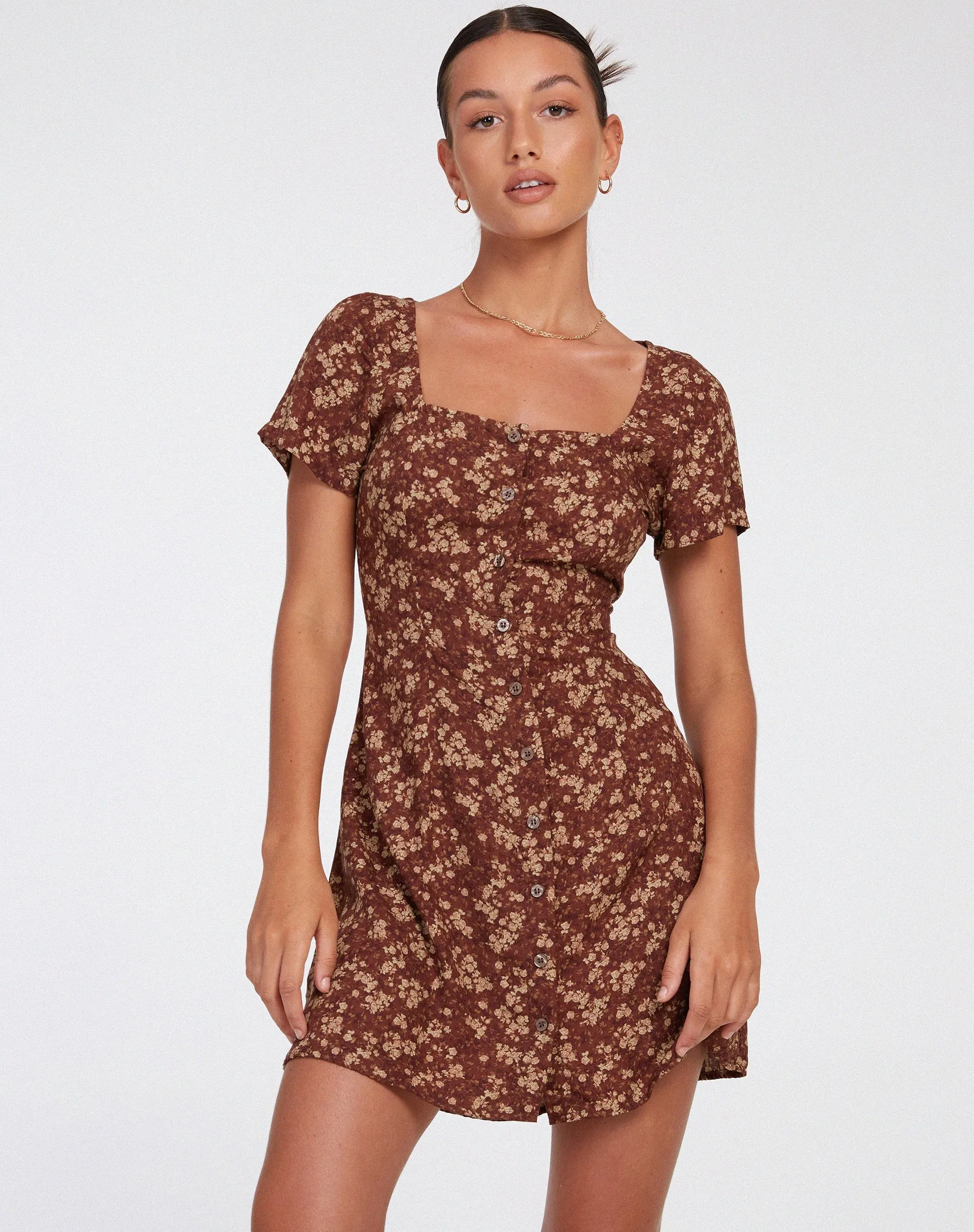 Zavacca Day Dress in Earthy Floral Brown